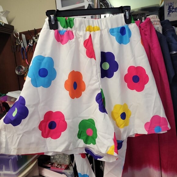 Shein White Bright Floral Lined Shorts Tie Front 4XL - Picture 5 of 7